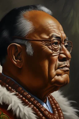 Side profile Painting portrait of samoan king with glasses