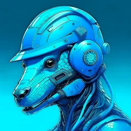 A portrait of blue cybernetic gopher wearing a futuristic helmet. Digital Art. Digital Drawing