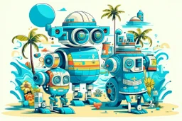 cool fun beach brand beach wear random design seaside robots abstract objects machines like havana brand full page like basqiat