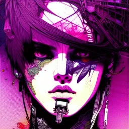 beautiful punk girl, hyper detailed, intricately detailed, illustration by <kilian eng> <Yoji Shinkawa>, purple tones,