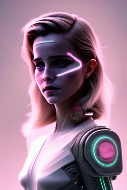 cyberpunk, head, women, portrait, tron sketch of emma watson on lined paperA beautiful one nude body of a make up smiling woman blond long hair, alone, high key lighting, volumetric light high details with white stripes and blue eye, smiling with plump pink lips, flowers around, unreal engine petit prince belle fine, profil de trois quart, grand front cosmique, peau bleu cristalline, yeux bleu, perle sur le front long cheveux blond et rose etoilé, cristaux sur le corps,