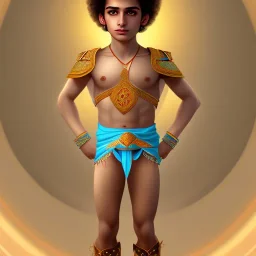 beautiful 12 year old arabic boy with curly hair and light blue eyes dressed in short loincloth