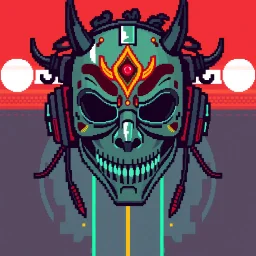 8 bit pixelart cyberpunk,Hannya-Maske, Comic style