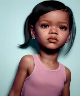 Rihanna toddler, full body, soft skin, dramatic lighting, hyper realistic