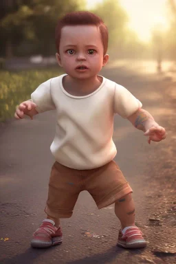 Tyler durden toddler, full body, jump, bokeh, hyper realistic