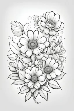 outline art for cute flower coloring pages with which, White background. sketch style, clean line art, white background, no shadow and clear