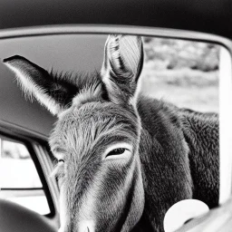 Portrait of a donkey in car, 64K --v 4