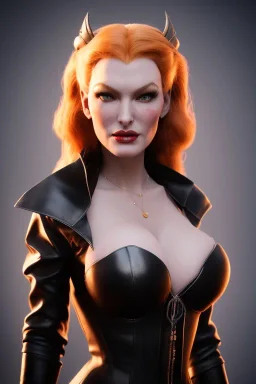 Veronica Lake as evil queen in black leather, busty, cleavage, curvy, angry, stern look. character design by cory loftis, fenghua zhong, ryohei hase, ismail inceoglu and ruan jia. unreal engine 5, artistic lighting, highly detailed, photorealistic, fantasy