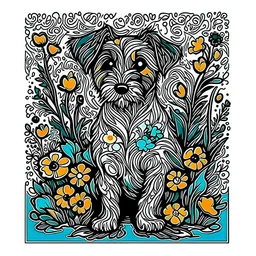 dog-print-vincent-van-gogh-flowers-,design, vector graphic, colorful, adorable, cute, vector illustration, white background