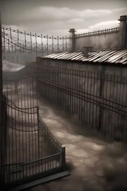 photo realistic depiction of a gulag prison
