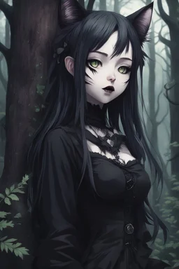 CAT GIRL, goth, SOULLESS, forest, nature, anime