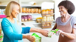 strung out woman receiving cash for her groceries to lady at house