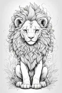 outline art for lion baby coling pages with witch white backgraund skech full body only use outline mandala styls clean line art white backgraund no shadows and clear awell