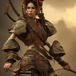 full portrai of samurai gaspunk,big breasts, high detail, volumetric lighting, tiny features, intricate detail,volumetric clouds