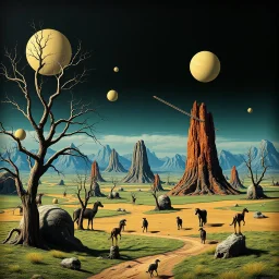 Creepy surreal landscape, Max Ernst, Walton Ford, 8k, 3d