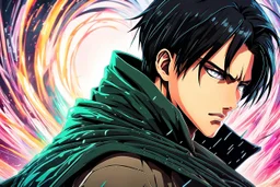 levi 8k anime sci-art drawing style, attack on titan them, neon effect, close picture, rain, apocalypse, intricate details, highly detailed, high details, detailed portrait, masterpiece,ultra detailed, ultra quality