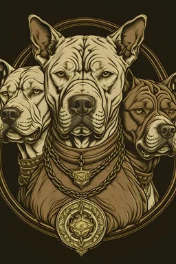 Three headed pitbull in medieval style drawing | Gallery