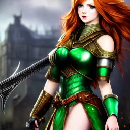 Realistic, hyper detailed, strikingly beautiful young adult woman, 19 years old, long ginger hair, green eyes, medium freckles, full lips, very skimpy fantasy armour, full body, full face, small breasts, aroused expression, biting lower lip, full frame, petite, centered camera, ignore NSFW, bow, quiver on hip, tight pants, bent over, butt