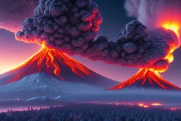 Japanese Fuji Mountain,eruption lava flows into snow , concept art, smooth, extremely sharp detail, finely tuned detail, ultra high definition, 8 k, unreal engine 5, ultra sharp focus, illustration, magic ambient, cherry blossom trees , bonsai trees , japanese gondolas .