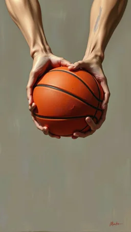 Bosch style painting , 3D 2 hands holding a basketball