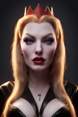 Veronica Lake as evil queen in black leather, busty, cleavage, curvy, angry, stern look. character design by cory loftis, fenghua zhong, ryohei hase, ismail inceoglu and ruan jia. unreal engine 5, artistic lighting, highly detailed, photorealistic, fantasy