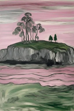 A grayish pink island with anti-poison painted by Edvard Munch