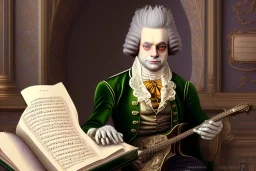 Mature cats dressed like _Wolfgang Amadeus Mozart_, paws, perfect iris, playing music, stre...istic, extremely accurate, delicate, extremely detailed, Graphic novel style, wide-angle, open aperture, superfine pencil