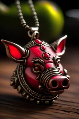 A pendant for a necklace, big Pumbaa from the lion king with big tusks , eyes made of ruby