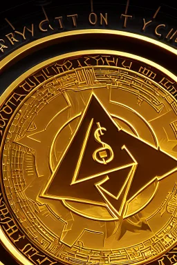 Up close image of A big golden coin with the crypto symbol tz written on it