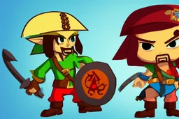 Cartoony and muscular Captain Jack Sparrow, Legend Of Zelda: Wind Waker style, stylized, colorful, adventurous.