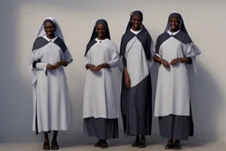 4 suore africane con tunica grigia figura intera sorrisi