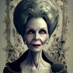 extrem tim burton style of old evil lady stepmother, sharp focus