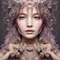 Insanely detailed photograph of an “portrait of gorgeous spring goddess ” with intricate hair, intricate embroidered dress, beautiful clear face and hyperdetailed painting by Ismail Inceoglu Huang Guangjian and Dan Witz CGSociety ZBrush Central fantasy art album cover art,8K, hdr, romantic, mysterious, ominous, beautiful flowers, jewelry, comfort, natural eyes,naked,tasteful