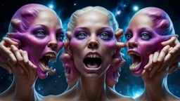 hyperreal mutant four mouths six hands giant galactic goddess