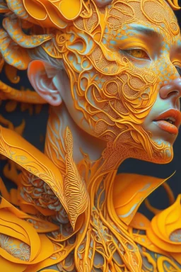 female, orange and yellow tones, insanely detailed and intricate, hypermaximalist, elegant, ornate, hyper realistic, super detailed, by Pyke Koch