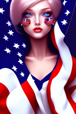 girl, cute, beautiful, holding American flag, smiling