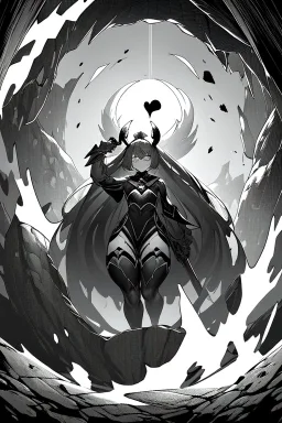 A black heart in the center of an immense cave., greyscale