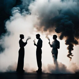 two human silhouettes intermingled in a cloud of smoke, surreal