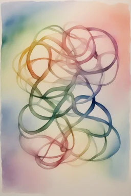 Quantum Entanglement; ink wash, rainbow of pastel colors