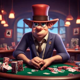 poker player, stylized, pixar