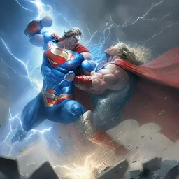 Superman destroying Thor in a fight