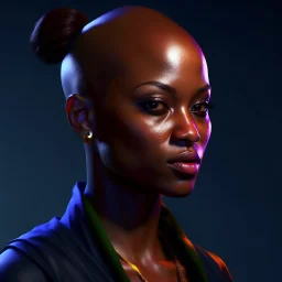 game art style character realistic black woman bald