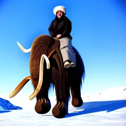 riding ontop of a woolly mammoth during the ice age