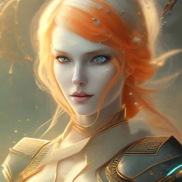 fantasy setting, woman, orange locks, white locks, more orange hair, more white hair