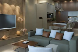 residential interior livingroom,Modern style,marble flooring,panel wall,livingroom equipment,light,interior,flowers