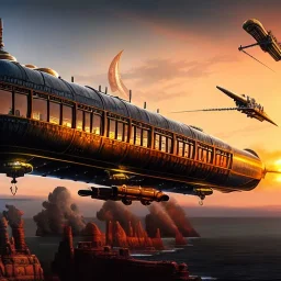 fullbody Drawing of 'sketch of steampunk Airship as in the movie mortal engines(2018)',intricate detail,andrea bonelli,Kilian Eng,Ohrai,evan lee,Aleksandr Sidelnikov,KyuYong Eom,three quarters frontal aerial view,toned colors,32k