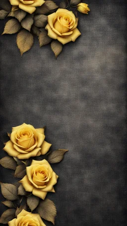 Hyper Realistic grungy multicolored small yellow roses border background with rustic black jeans texture & vignette effect