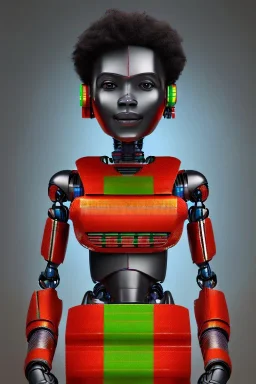 robot portrait in Kente, cinematic, ghana flag, african pattern symbols, engraved, 8k quality