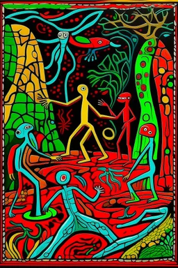 STICK MAN CAVE PAINTING in the style of Hiroshi Nagai