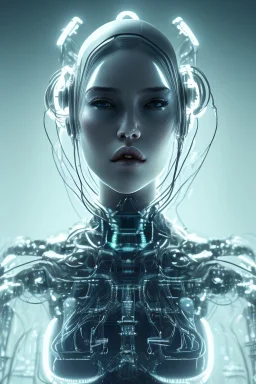 cyberpunk, head, women, portrai, cry, tron, cyborg, robot, cyborg, white hair, seven , perfekt, real, dream, hr giger